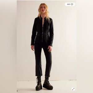 NWT Free People WE THE FREE JADED Cropped Denim Moto Jumpsuit Medium